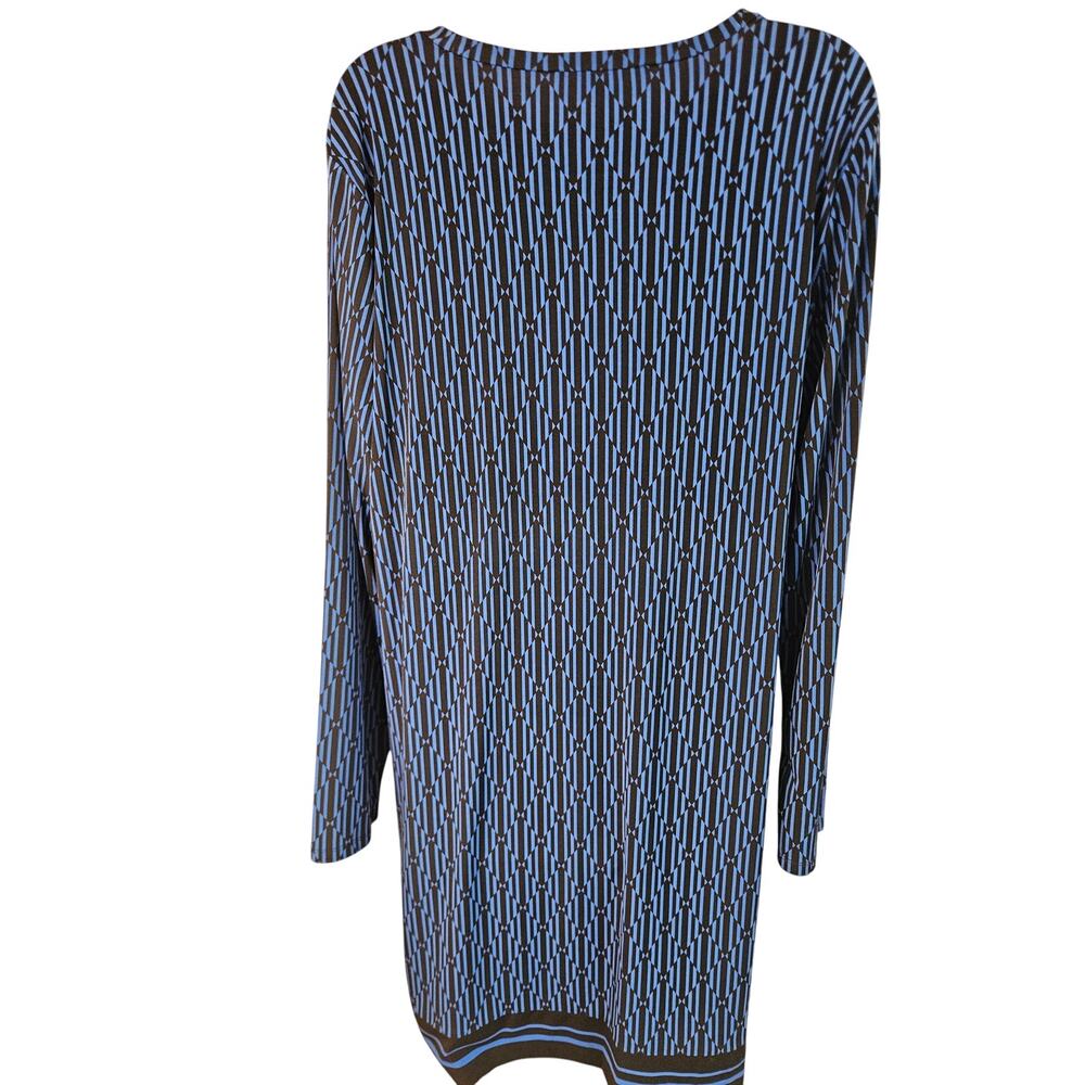 Michael Kors Blue Black Geometric Shift Dress Sz XL Stretchy Long Sleeve - Picture 4 of 7